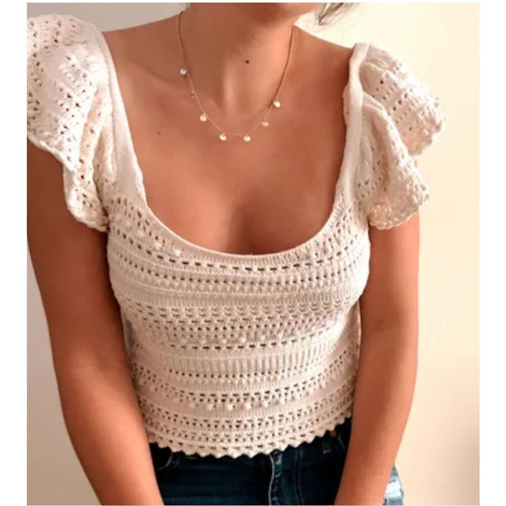 Sincerely Jules Top Blouse Knit Crop Cream Cotton Blend